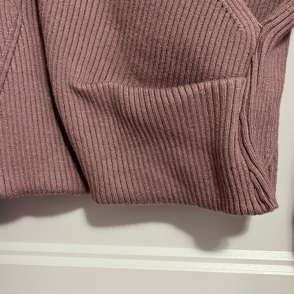 Anthropologie Womens Twofer Faux Wrap Sweater Size Small MauvePuff Sleeve Ribbed - Picture 5 of 12